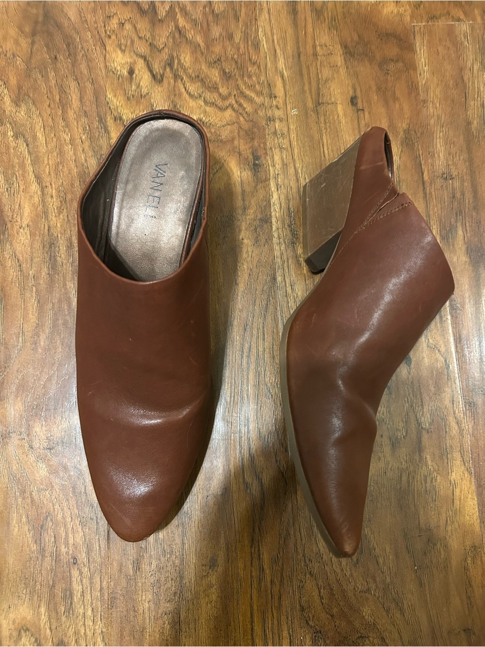 Van Eli Cognac Brown Leather Pointed Mules Women’s Size 10N - Picture 8 of 9